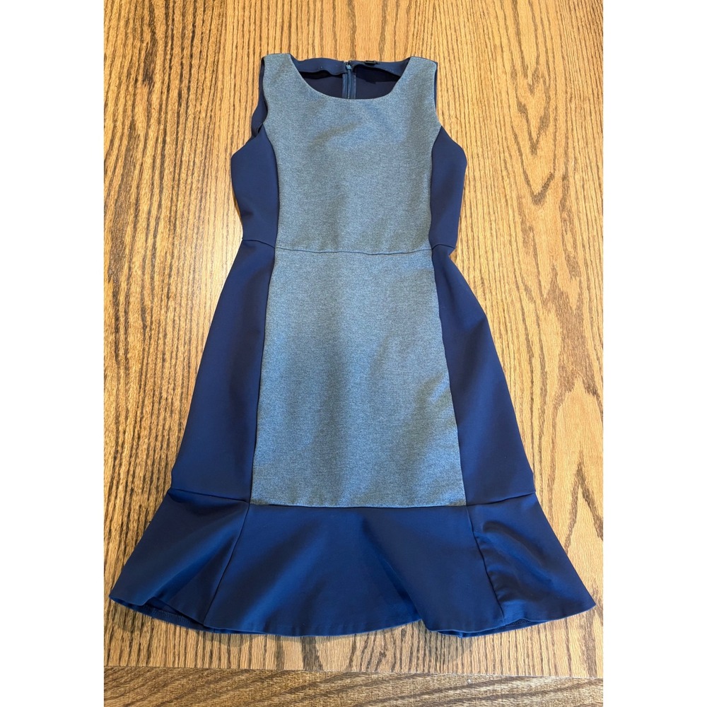 J.Crew Navy Grey Colorblock Flounce Hem Sleeveless Sheath Dress A4162 Size 0